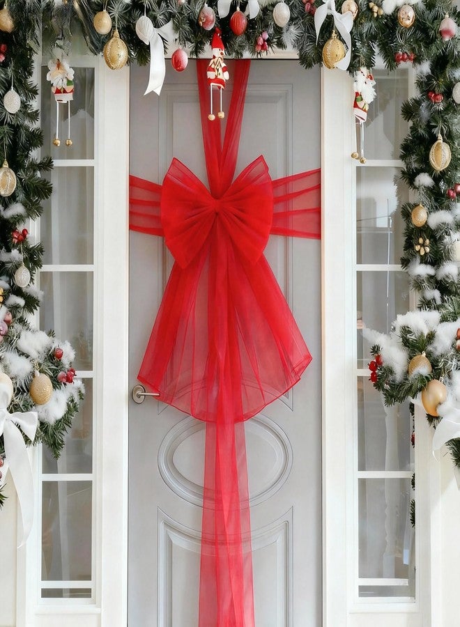 ojustbeok Christmas Cabinet Door Ribbon Bow Large Christmas Door Bow Decoration Xmas Tree Organza Bows Festival Wrapping Decorations for Front Doors Fireplace Wreath Home Holiday Birthday Party Supplies (Red) - Image 1